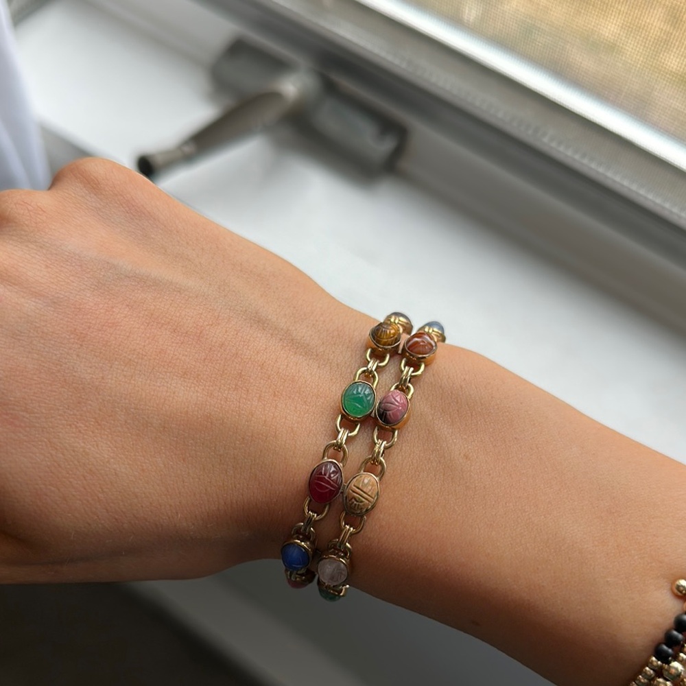 Vintage 1/20 12k Gold Filled Scarab Double Strand Bracelet